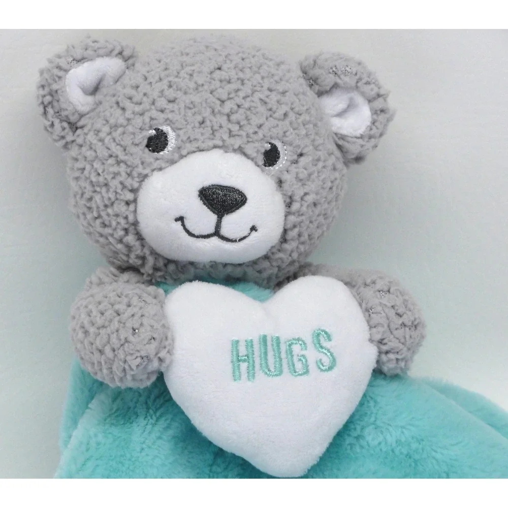 Build A Bear Security Blanket Lovey Teddy Bear Gray Teal Baby Holding Hugs Heart